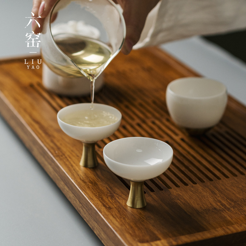 德化白瓷功夫茶杯銅腳陶瓷品茗杯主人杯單杯個人杯小杯子茶具套裝