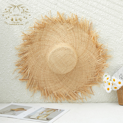 2024 New Rhubarb Straw Hat Summer Versatile Sunshade Hat for Women Beach Hat Foldable Travel Vacation Hat