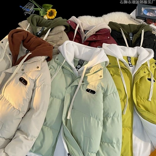 2025秋冬新款情侣棉服假两件连帽潮牌加厚保暖棉衣服ins时尚外套