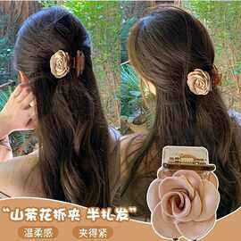 爆款烧烫花朵抓夹小号布艺头饰发夹女复古立体儿童头花发饰夹子