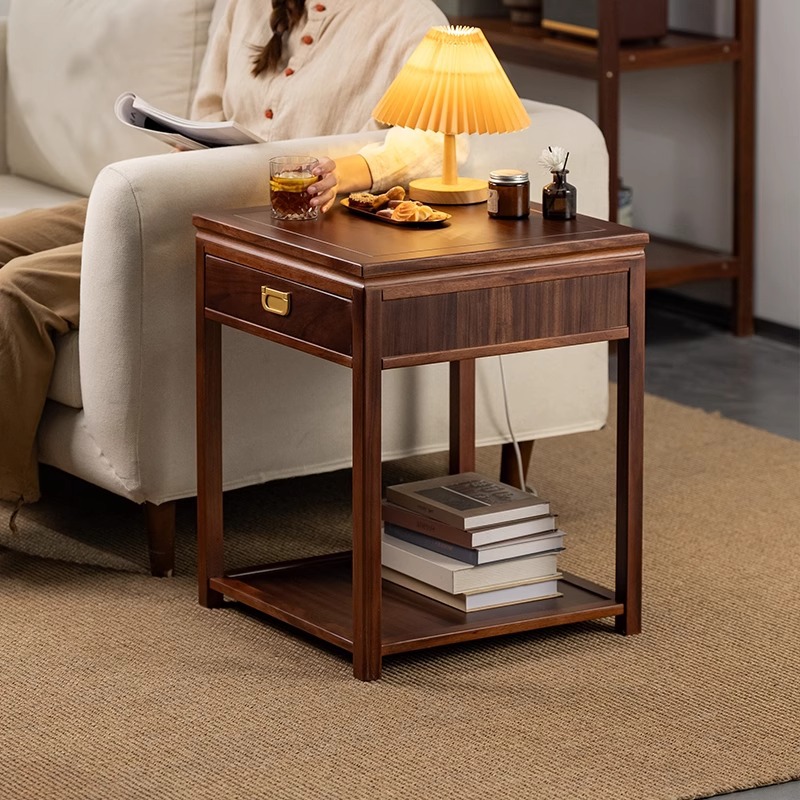 Ebony Wood New Chinese Style Solid Wood Sofa Side Table Living Room Home Small Apartment Modern Simple Light Luxury Corner Table Small Coffee Table