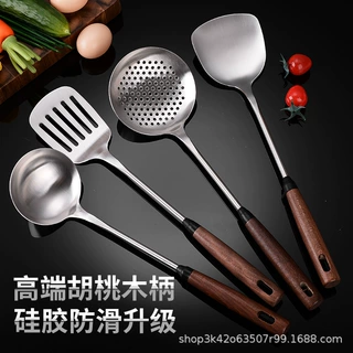 304不锈钢锅铲防滑防烫带硅胶挂壁木柄炒菜铲子汤勺厨具厨具套装