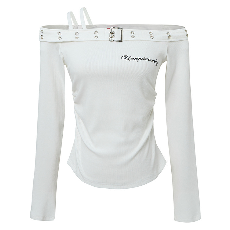 Men's Clothing American Style Spicy Girl Design One-Shoulder Long-Sleeve T-Shirt for Women, Spring Slim-Fit Slimming Base Shirt Top