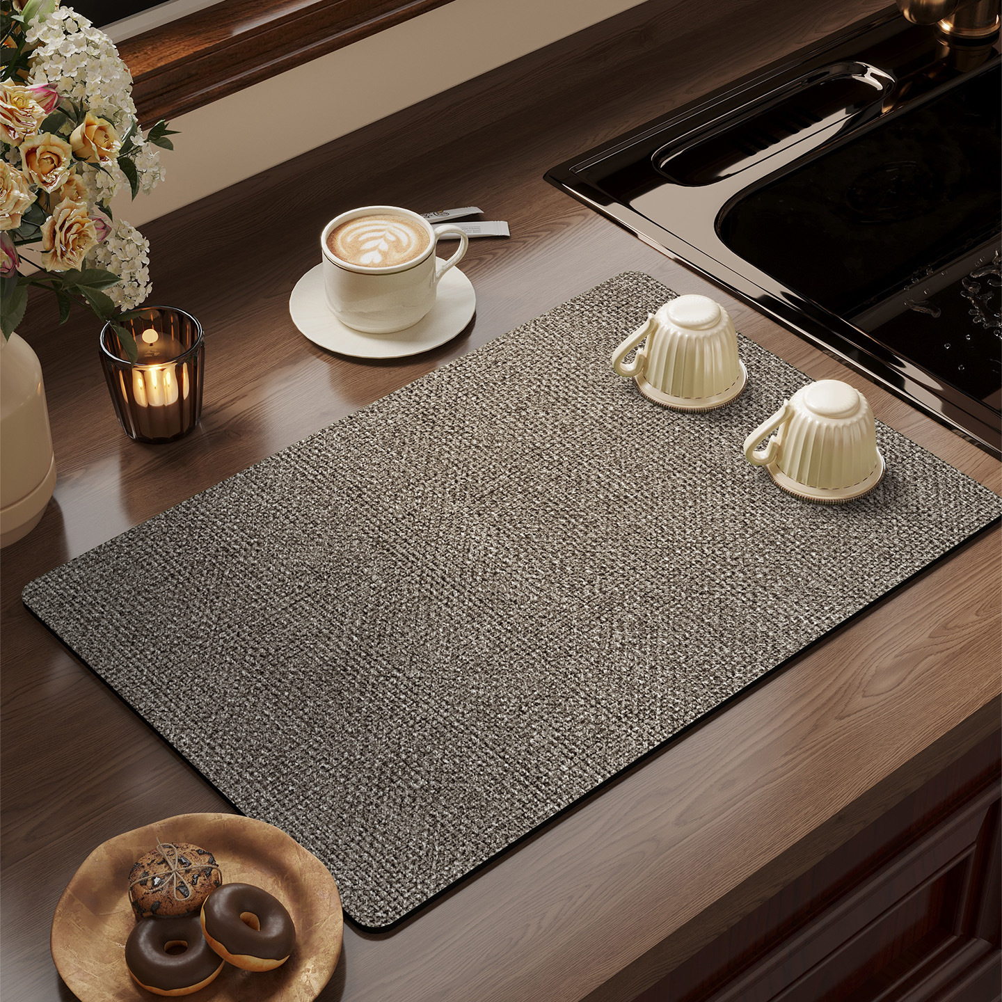 cocina drenaje de agua de cocina de barro de algas de absorción de agua de encimera esterilla antideslizante de secado rápido lavabo anti-splash esterilla de taza de corte