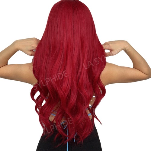 Navy Red Middle Part Long Wavy Synthetic Fiber Hair Wig for Women - European and American Style, Amazon New Arrival, Costume Wig