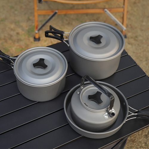 Pot set, outdoor pot and cooker, portable set, outdoor camping kettle, camping frying pan, picnic equipment and supplies