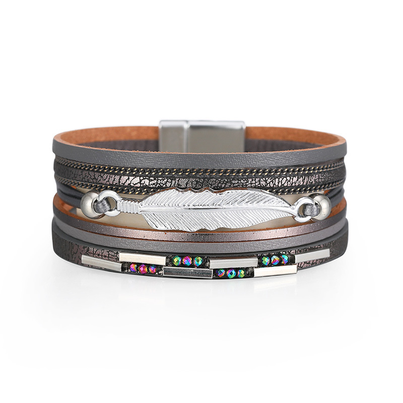 bohemia style feather shaped pendant bracelet wholesale