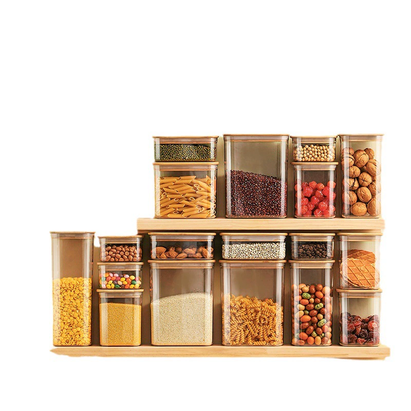 Airtight Square Storage Container with Bamboo Lid, Transparent Plastic, Multiple Capacities