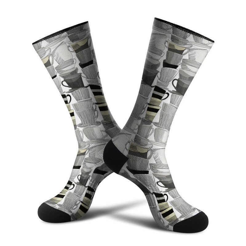 360 Seamless Digital Printing 3D Digital Printing Trendy Socks Coffee Theme Art Stockings