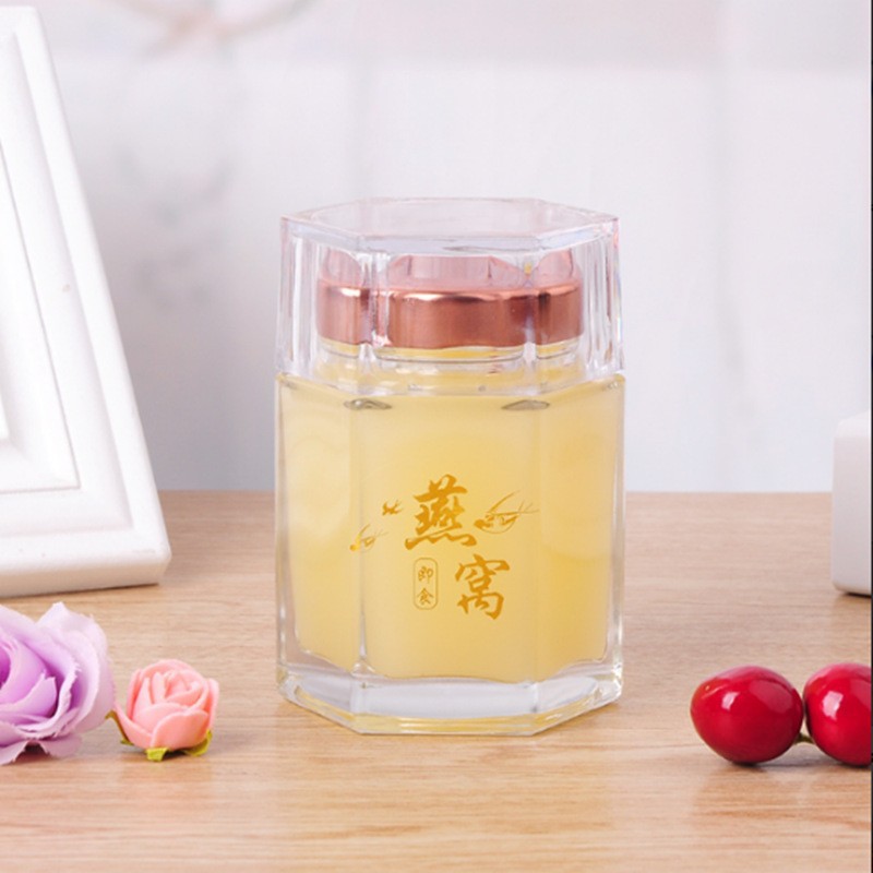 燕窝分装瓶玻璃加厚密封罐家用鲜炖燕窝瓶子六棱蜂蜜瓶无铅耐高温