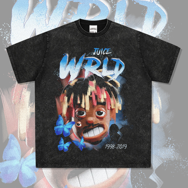 Rap Juice Wrld Print American Style Hip Hop Street Long Sleeve Short Sleeve Retro Loose Round Neck Hooded Sweat