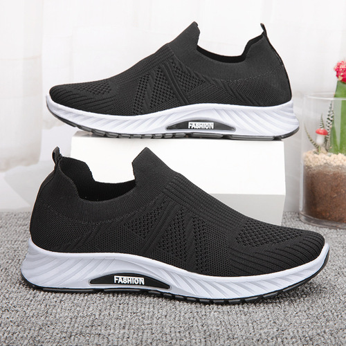 Shoes for men spring and summer breathable casual shoes soft sole old Beijing cloth shoes foreign trade socks shoes fly woven mesh sports shoes for men