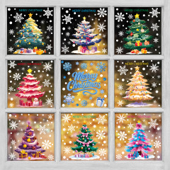 新しいクリスマス装飾クリスマスツリー静電ステッカーショッピングモールウィンドウシーンレイアウト雪だるまスノーフレークガラスステッカー