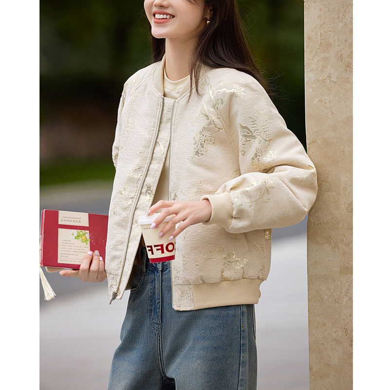 喜上眉梢金丝雪尼尔肌理感新中式提花棒球服外套2025秋季棒球服女|undefined