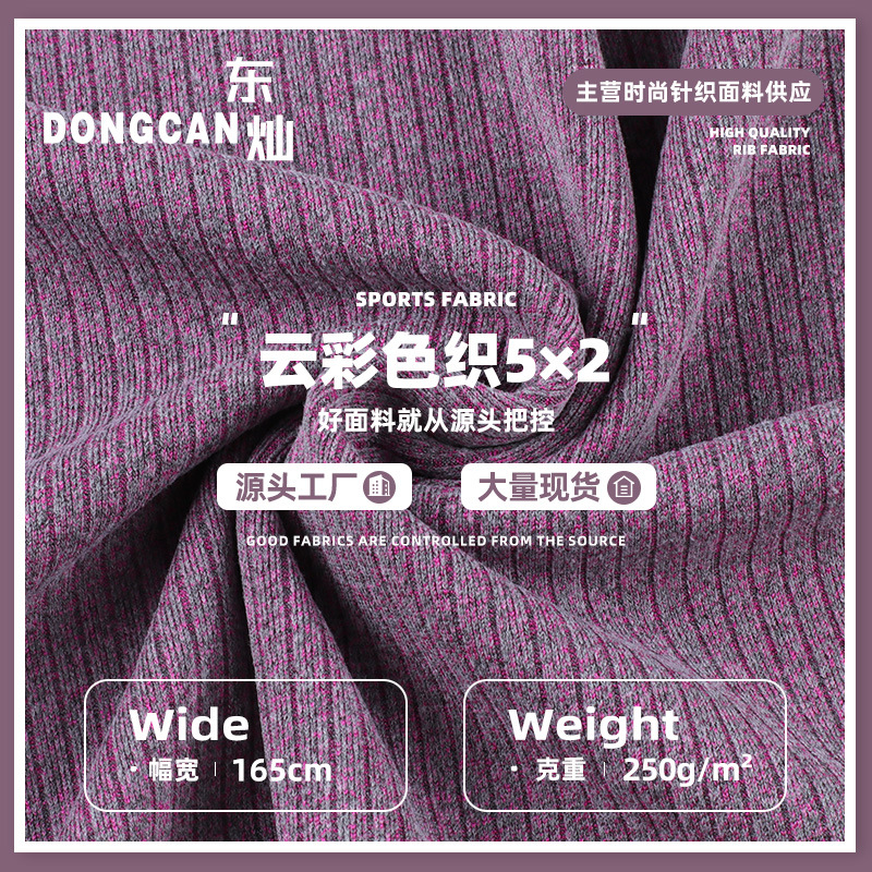 5*2彩纱坑条240-250g罗纹布 涤氨弹力螺纹针织面料 打底衫面料