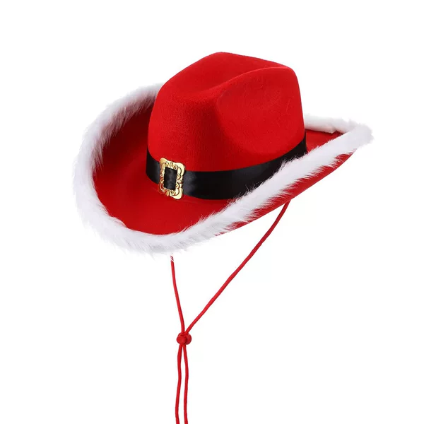 European and American Cross-Border Christmas Cowboy Hat with Raw Edges Red Party Cowboy Hat Santa Claus Raw Edge Snowflake Cowboy Hat