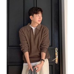 半ファスナー折り襟セーター秋冬軽熟風男性ニットbf韓国版ファッション格好いい