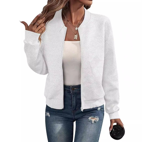 Amazon European and American cross-border foreign trade 2025 autumn and winter new solid color zipper jacket baseball collar casual jacket for women
