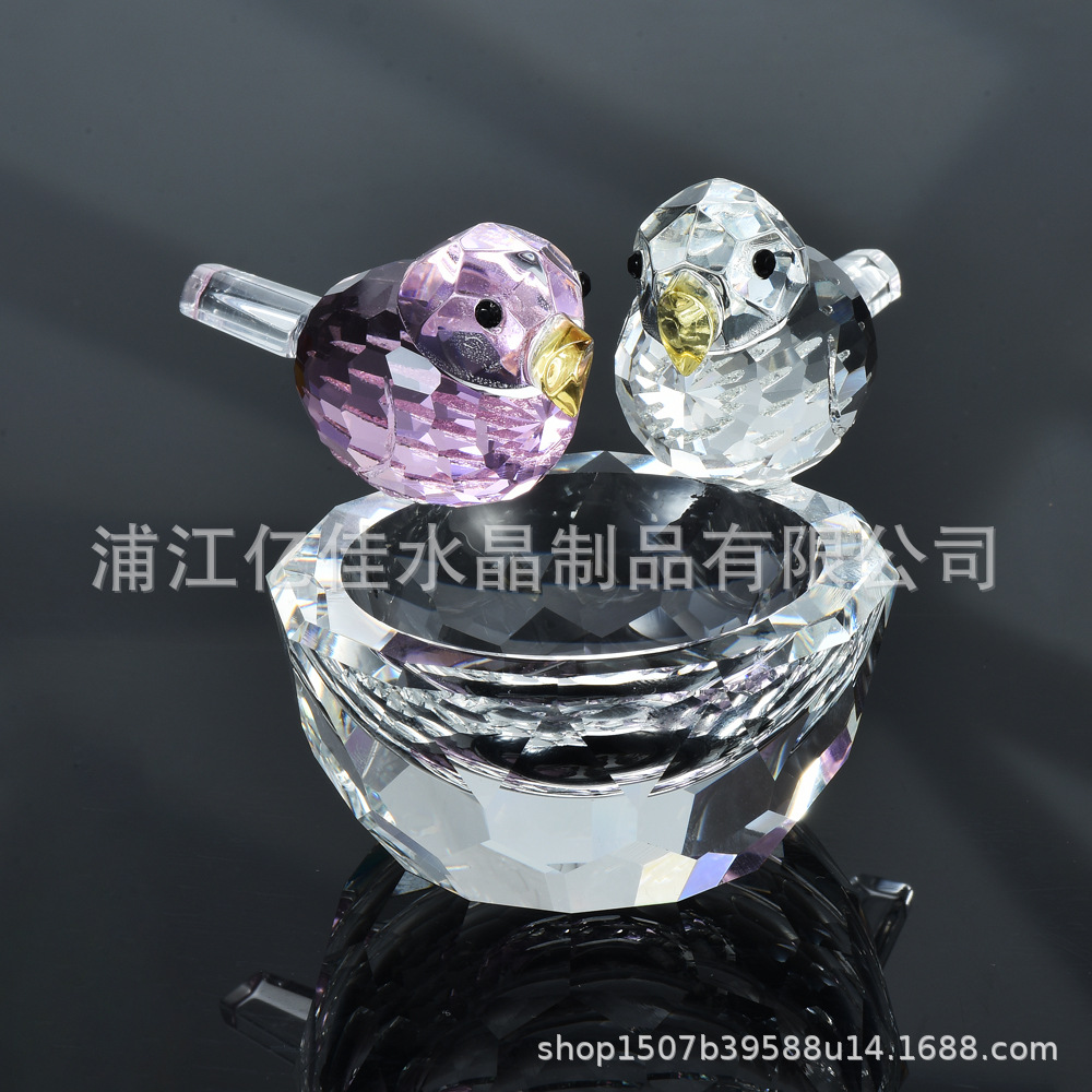 Decoración del hogar creativa cristal nido de pájaros doble tazón pájaros utensilios pareja nido de pájaros ornamentos de cristal artesanía