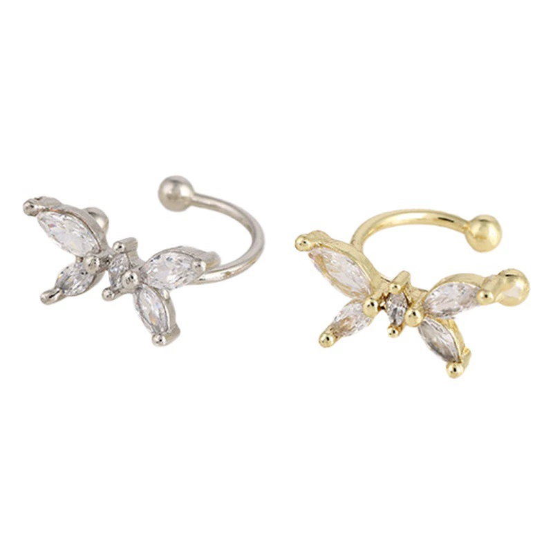 Южная Корея Мода инкрустированные бриллиантами циркон бабочка зажимы для ушей нишевый дизайн зажимы для ушей без отверстий для ушей темперамент зажимы для ушей серьги для женщин