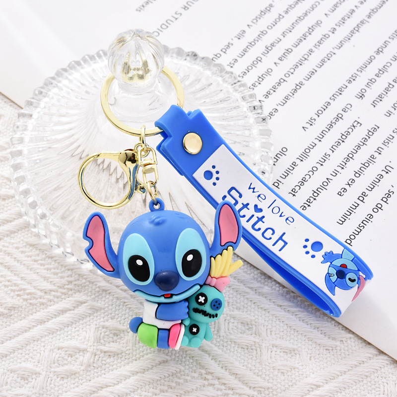 キーホルダーかわいいステッチキーホルダー人形ソフトプラスチック車漫画小さなギフトストリートステッチペンダント|undefined