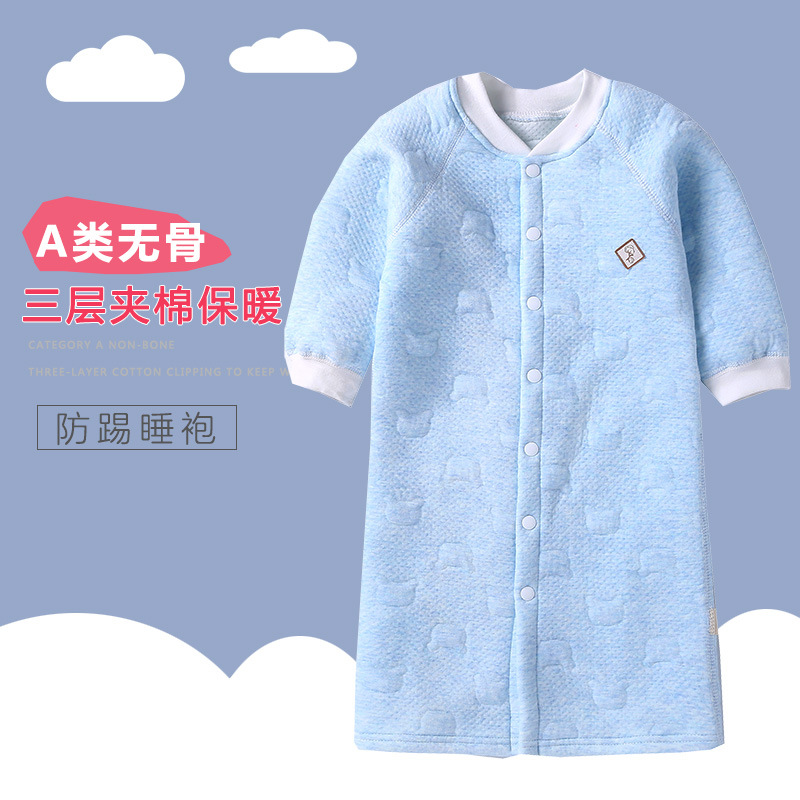 婴儿睡衣服秋冬纯棉男女宝宝睡袍保暖加厚无骨居家新生儿长袖睡裙