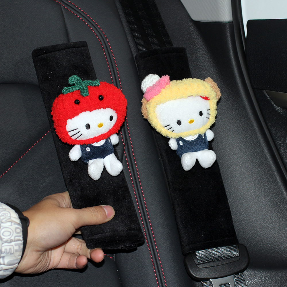New kitty cat car seat belt shoulder pad plush protective cover anti-collar cute women's car interior decoration