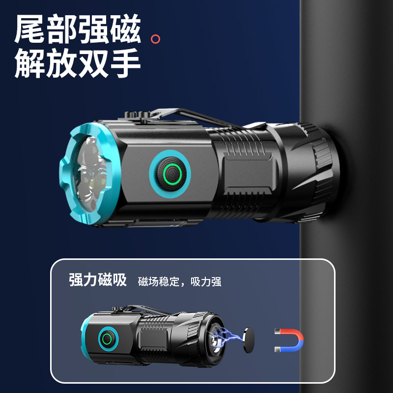 Al Aire Libre de tres ojos linterna aleación de aluminio tapa magnética clip pequeña pistola de acero multi-funcional tipo-c portátil transfronteriza nuevo