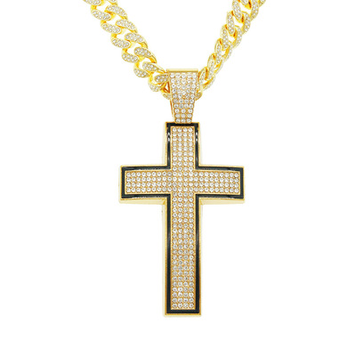 European and American hip hop man domineering full drill cross blessing pendant chain necklace of Cuba miami street rapper dance necklaces for rapper dancers