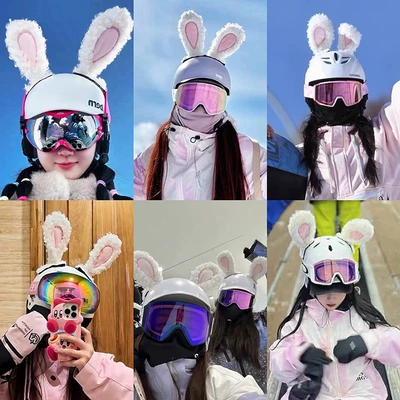 Ski Helmet Decoration Cartoon Plush Rabbit Ears Decoration Stickers Motorcycle Motorcycle Electric Vehicle Helmet Decoration Accessories
