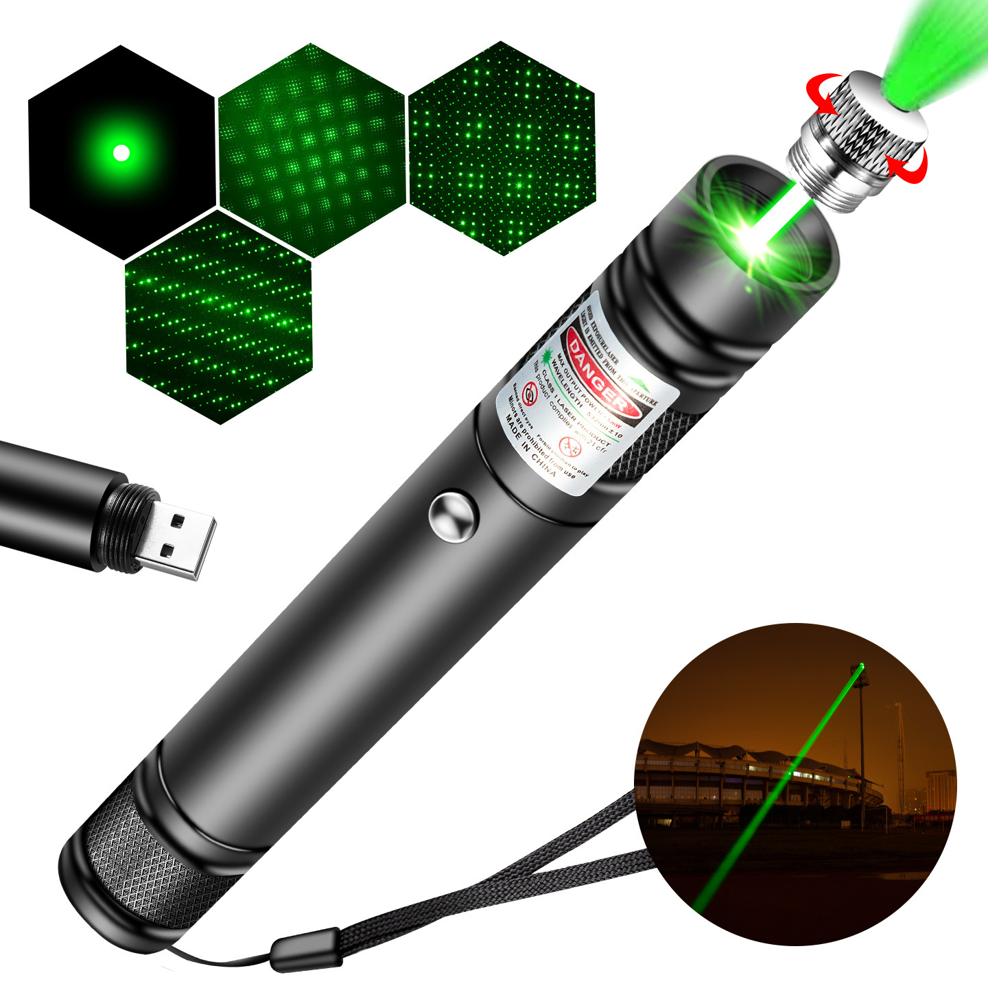 Laser pen high-power USB rechargeable star-filled red and green light strong light long-range laser light star pen laser pointer