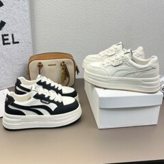 真皮厚底小白鞋女松糕底休闲板鞋2025新款软底轻便经典熊猫色单鞋