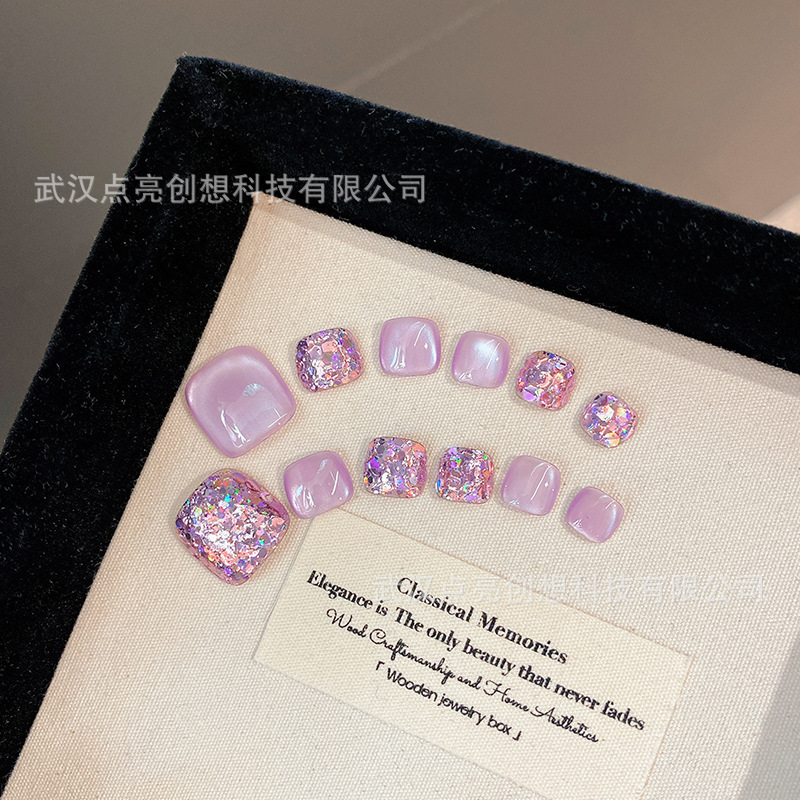 (Original) Hand-worn Foot Armor Purple Fine Flash Jelly Powder Sequins Cat's Eye Manicure White Summer Foot Manicure (Original) Hand-worn Foot Armor Purple Fine Flash Jelly Powder Sequins Cat's Eye Manicure White Summer Foot Manicure