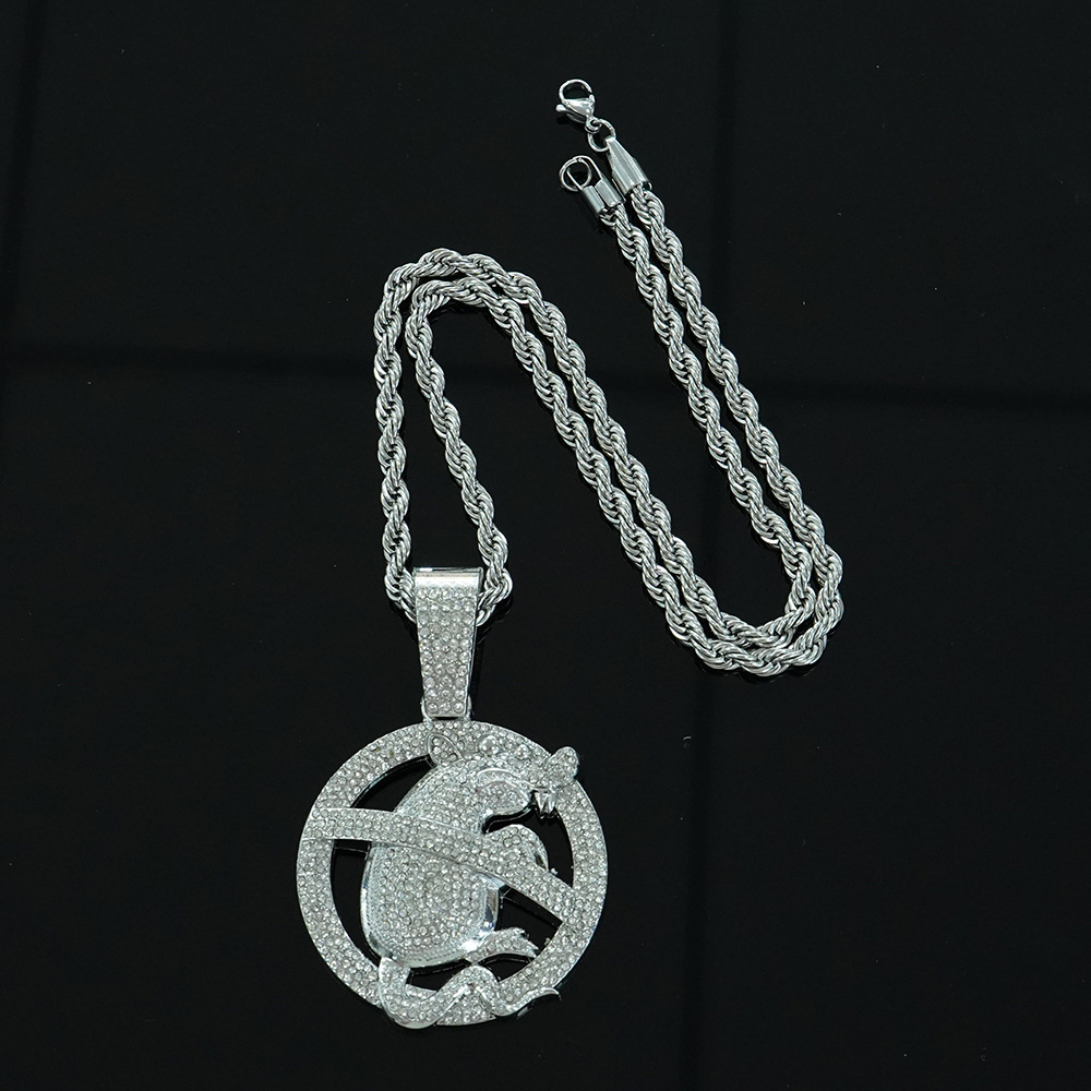 Nuevos productos transfronterizos europeos y estadounidenses de aleación de diamante completo collar colgante de ratón hip-hop con joyería collar cubano al por mayor