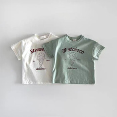 Baby clothes summer outfit Korean style unisex cartoon short-sleeved T-shirt thin children pure cotton printed round neck top