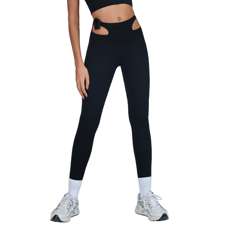 Nuevos pantalones de yoga transfronterizos europeos y estadounidenses, flores tridimensionales, cintura alta apretada, abdomen cerrado, pantalones de gimnasio