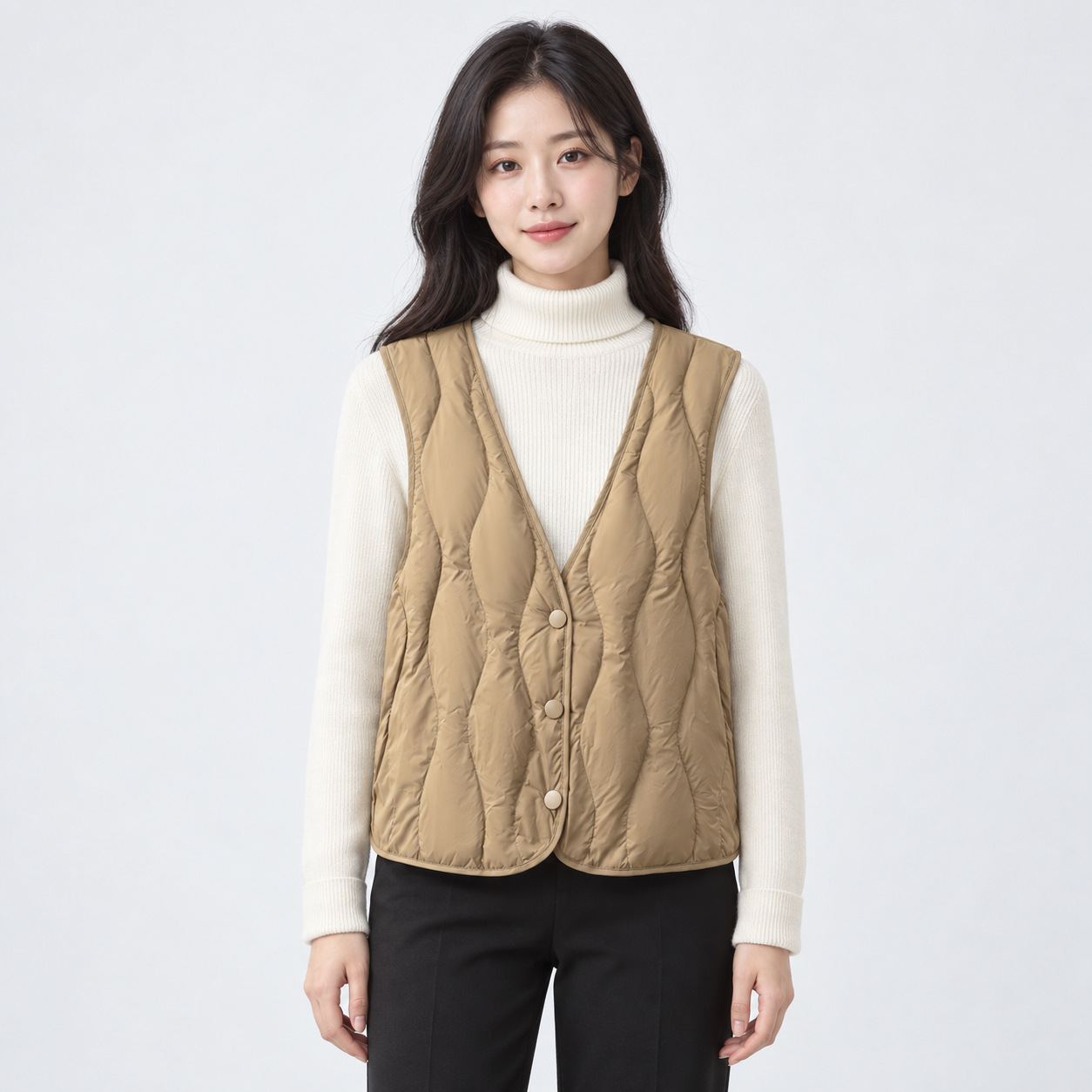 여성 오리털 경량 패딩 조끼 V넥 무소매 가을 겨울 데일리 베스트