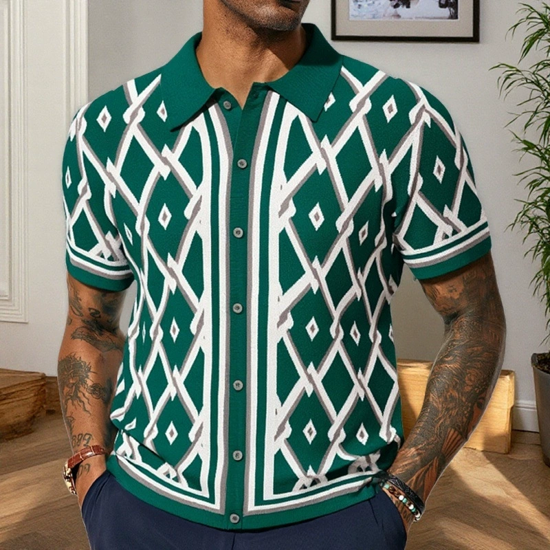 Amazon трансграничные мужские европейские и американские мужские рубашки POLOLO летние новые жаккардовые трикотажные кардиганы с короткими рукавами SY0033