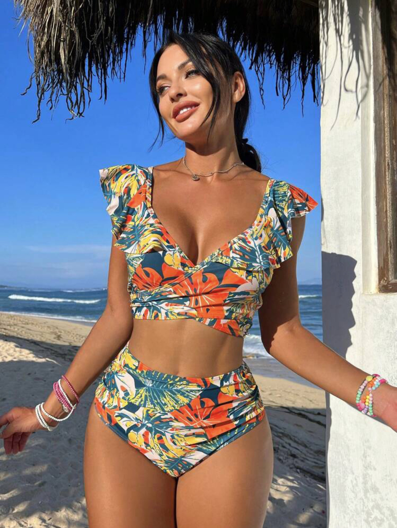 210g Weight Comfort Feel Of Sensation Mid Waist Panties Waist Bralette Bra Category Polyester Fabric Type 2 Pieces Set Quantity Swimming Pool, Beach Occasion Ditsy Floral Pattern Women's Gender Women's Ditsy Floral 2 Pieces Set Bikinis Swimwear 无