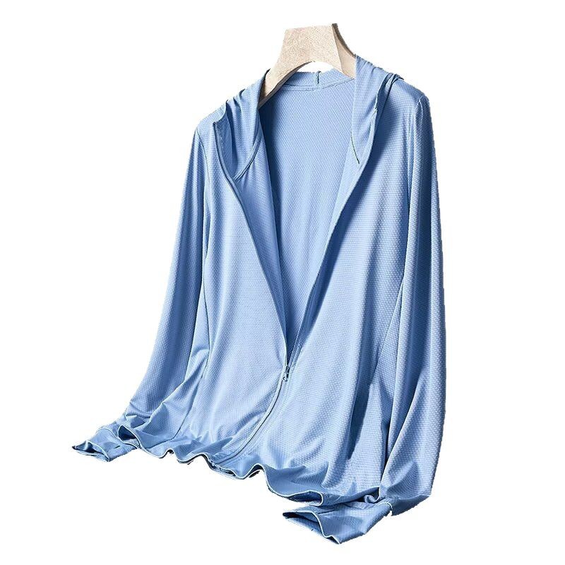 En verano, la misma ropa de protección solar para hombres y mujeres, ropa de protección solar transpirable de seda de hielo, camisa de cardigan de manga larga, salida de chaqueta para parejas