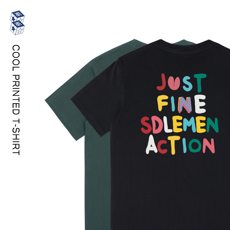 Huiben 紳士服カラフルな手描きの文字半袖メンズ純綿夏の新しいストリートカジュアルトップス Tシャツ卸売|undefined