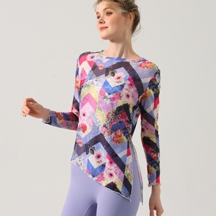 New Retro Mesh Top Yoga Clothing Sunscreen Slimming Quick-drying Blouse Fitness Clothes Long-sleeved Sports Tie-dyed Breathable