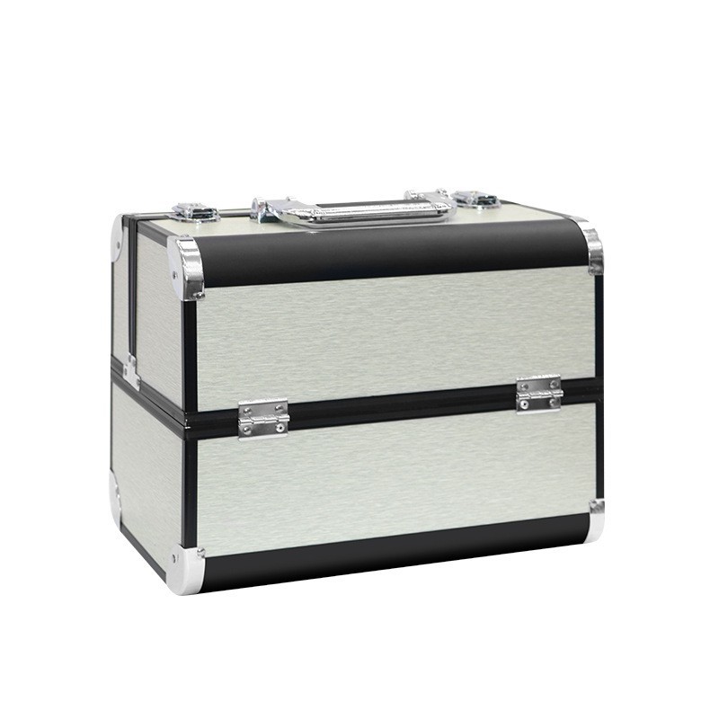 Fábrica en stock color aluminio doble abierto aleación de aluminio portátil caso cosmético tatuaje manicura Caja de Herramientas caja de cosméticos