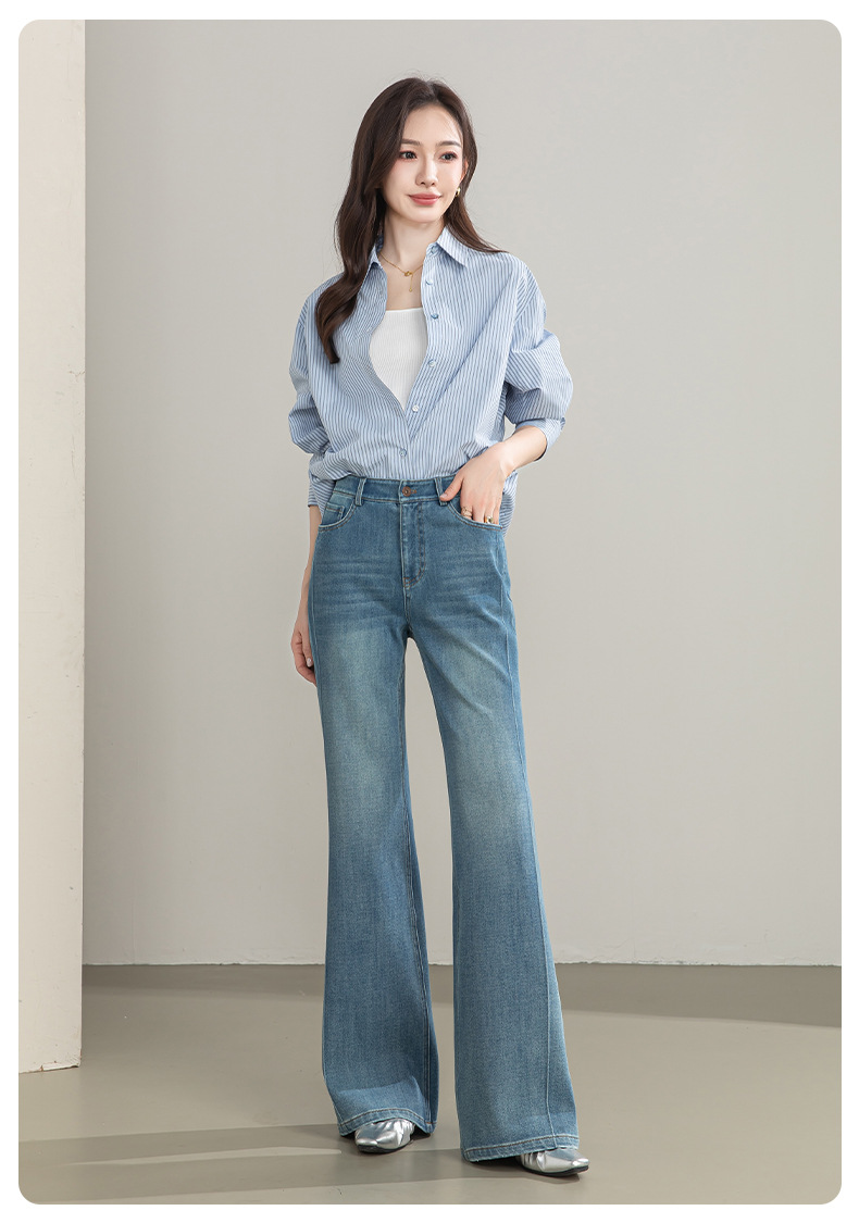 Quần jean nữ cạp cao ống rộng vải Tencel cotton co giãn 4 chiều dáng suông nhẹ — xanh lam chi tiết 24