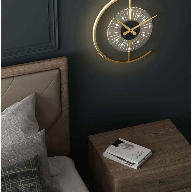 Noua lampă de perete cu ceas nordic, perete de fundal pentru sufragerie, noptieră, celebritate modernă și minimalistă pe internet_voghion.com