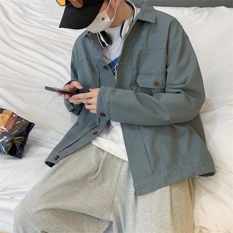 Chaqueta retro simple para hombre, color sólido casual japonés, chaqueta de pareja de manga larga suelta y versátil, ropa interior de moda