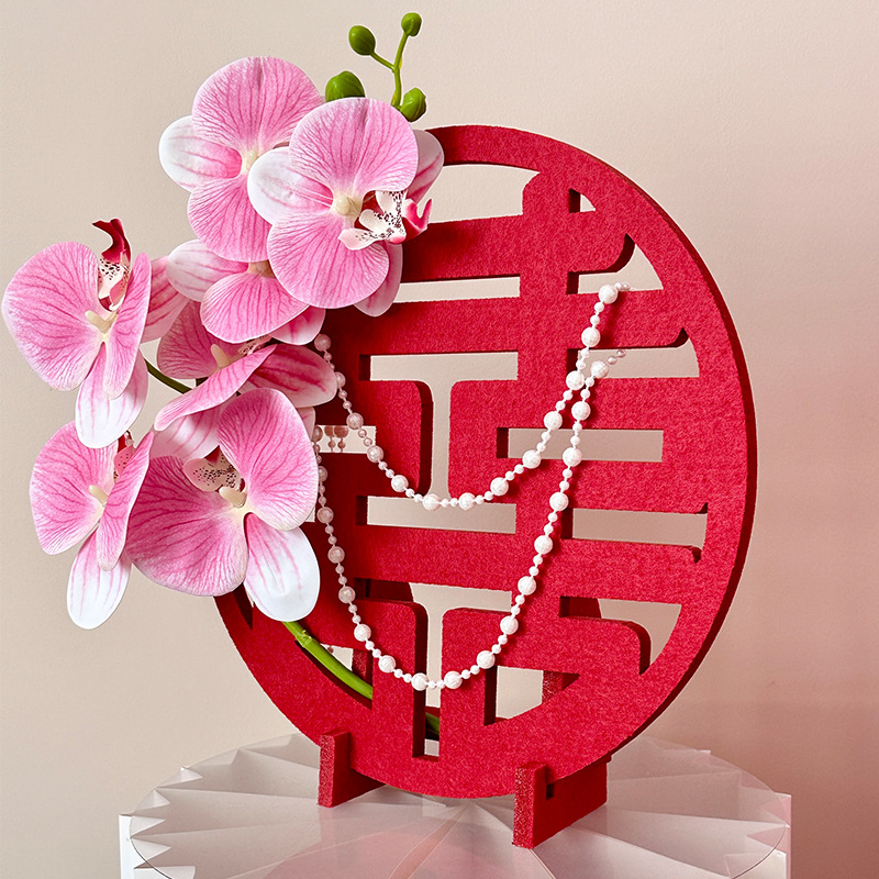 Thickened 3D wedding couple character pearl flower ornament wedding decoration new marriage celebration creative double happiness character table bedroom wedding room