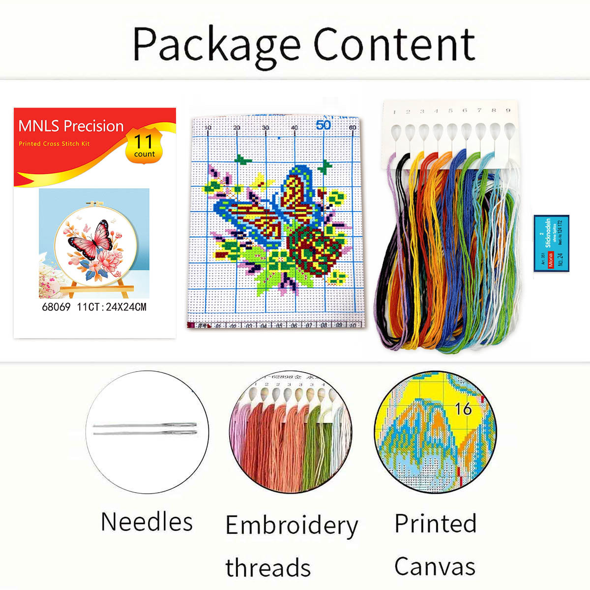 Kit de punto de cruz transfronterizo con cuatro mariposas, venta directa de fábrica, kit de punto de cruz impreso DIY para principiantes, hecho a mano.