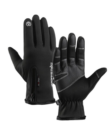 Cross-border sports outdoor gloves plus velvet thickened warm gloves for men and women skiing and cycling cold-proof zipper winter