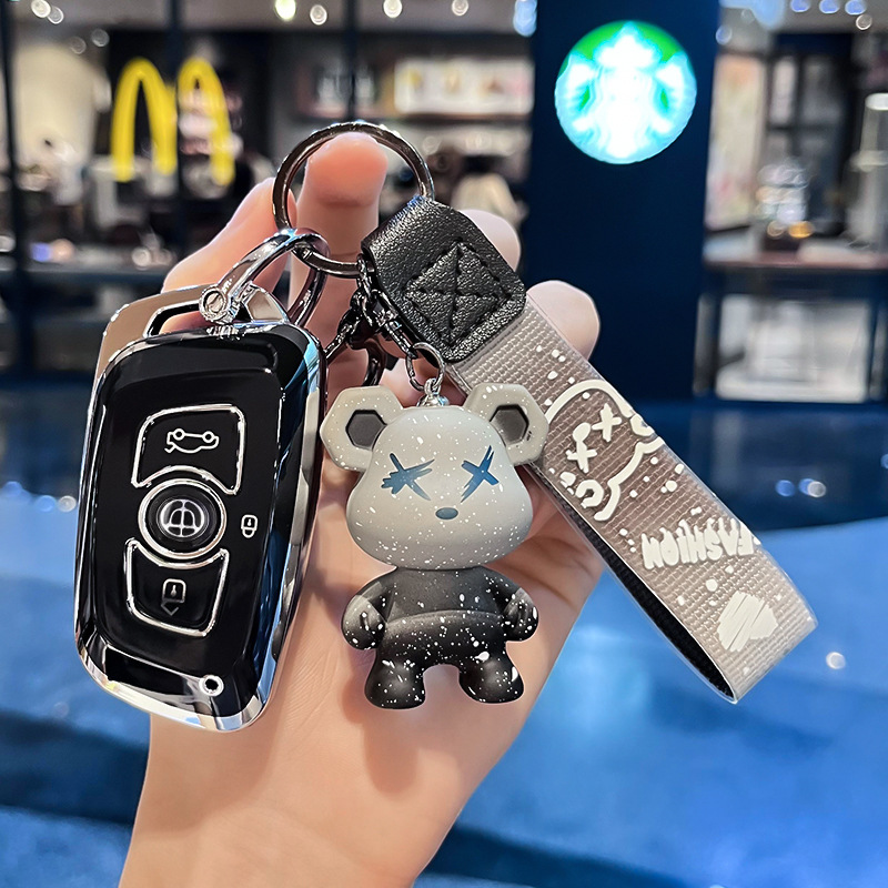 중국 A-스마트 3 키 [싱글 쉘 블랙] + 회색 폭력 곰 펜던트